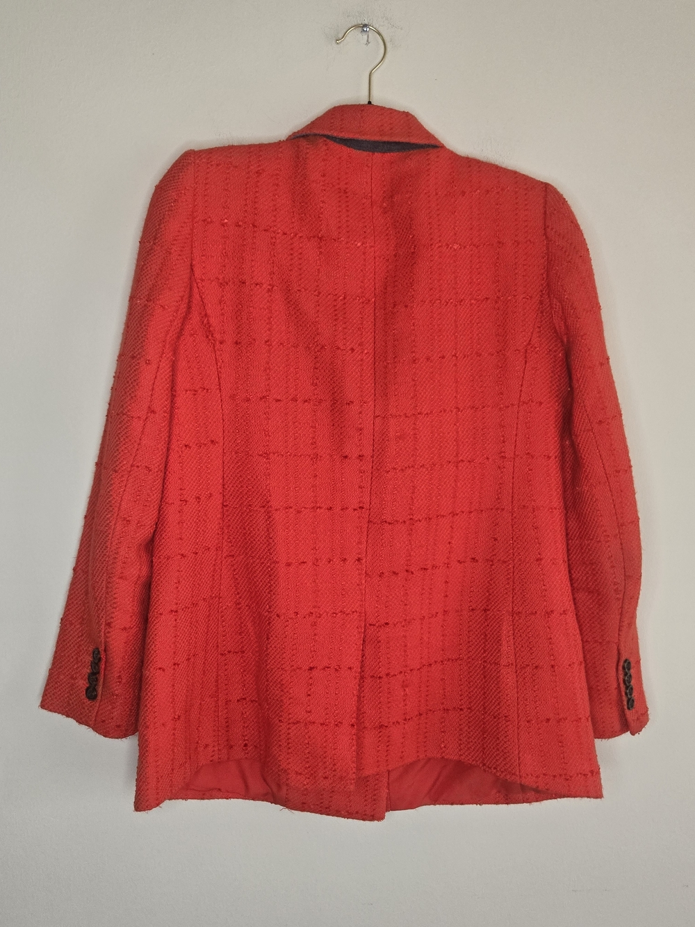 Ann Taylor Textured Plaid Double Breasted Blazer Orange Career Jacket 8 - Picture 5 of 11